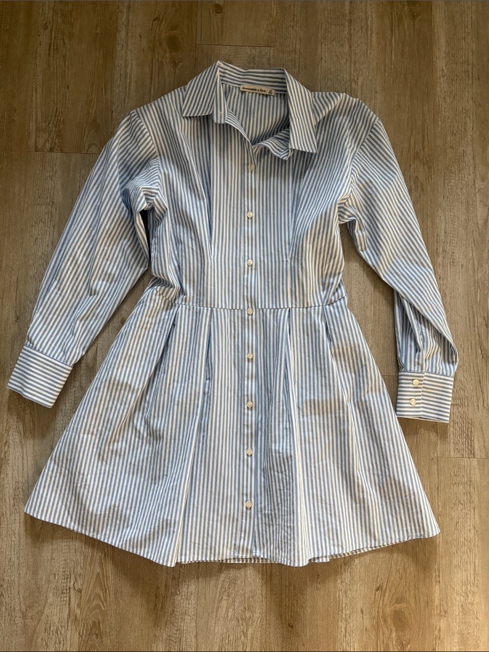 Abercrombie & Fitch 100% Cotton Pintuck Long Sleeve Dress Blue&White Stripe NWOT
